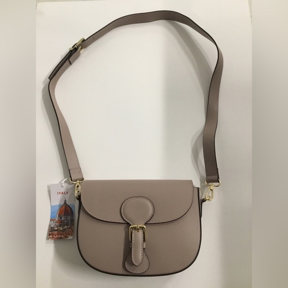 leather bag Handbags - Taupe Crossbody Saddle Bag with Gold Hardware